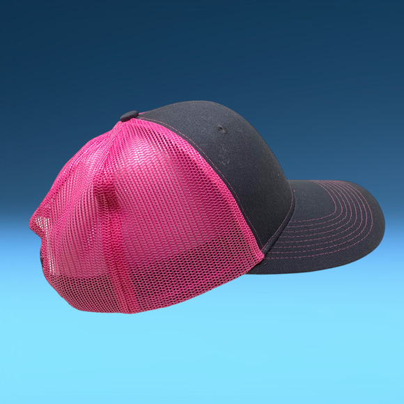 Port Authority 4R Embroidered Trucker Hat Cap Snapback Pink and Gray Mesh Back - Picture 3 of 6